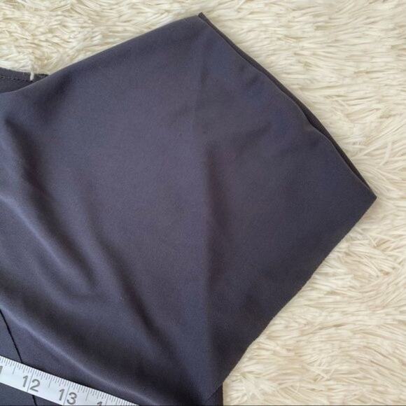 Slate Gray Draped Front Raw Edge Sheath Dress - Picture 10 of 11